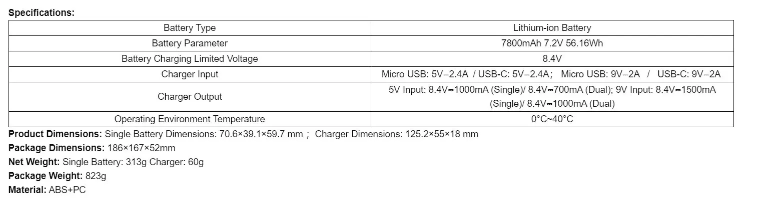 NP-F970 Battery and Charger Kit Dual Fast Charging Digital Screen Display 7800mA