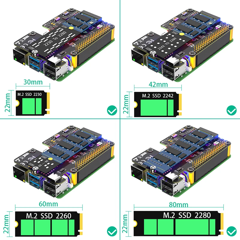 NVMe M 키-PCI-E 어댑터 지지대 2230 2242 2260 2280 M.2 NVME SSD 쿨러 선풍기 RGB LED 듀얼 스위치 FFC 케이블, 라즈베리 파이 5 용