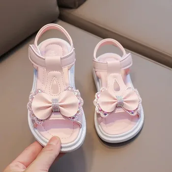 Scarpe per bambini Ragazza Suole morbide Scarpe casual Scarpe da principessa alla moda Nuove scarpe da spiaggia con diamanti d'acqua Sandali per ragazza a forma di fiocco Sandali 1