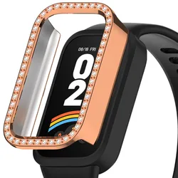 Bling PC Hollow Case with Single Row Diamond Crystal Protective Cover for Mi Band 9 Active (Rose Gold)