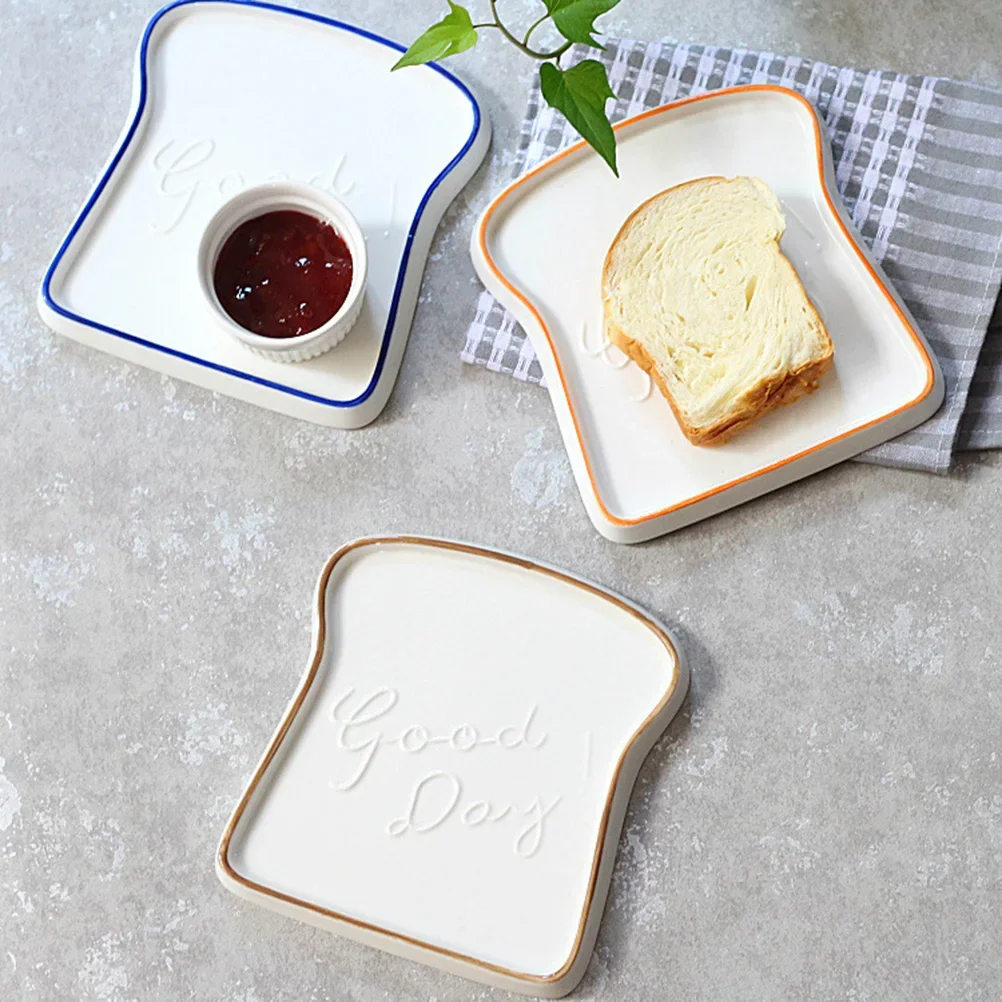 Tableware Set Fruit Plate Ceramic Sauce Dishes Nordic Ceramic Dessert Bread Plates Toast Shape Breakfast Dinner Cute Plates Western Salad Fruit Snack Tray Decorative Tableware