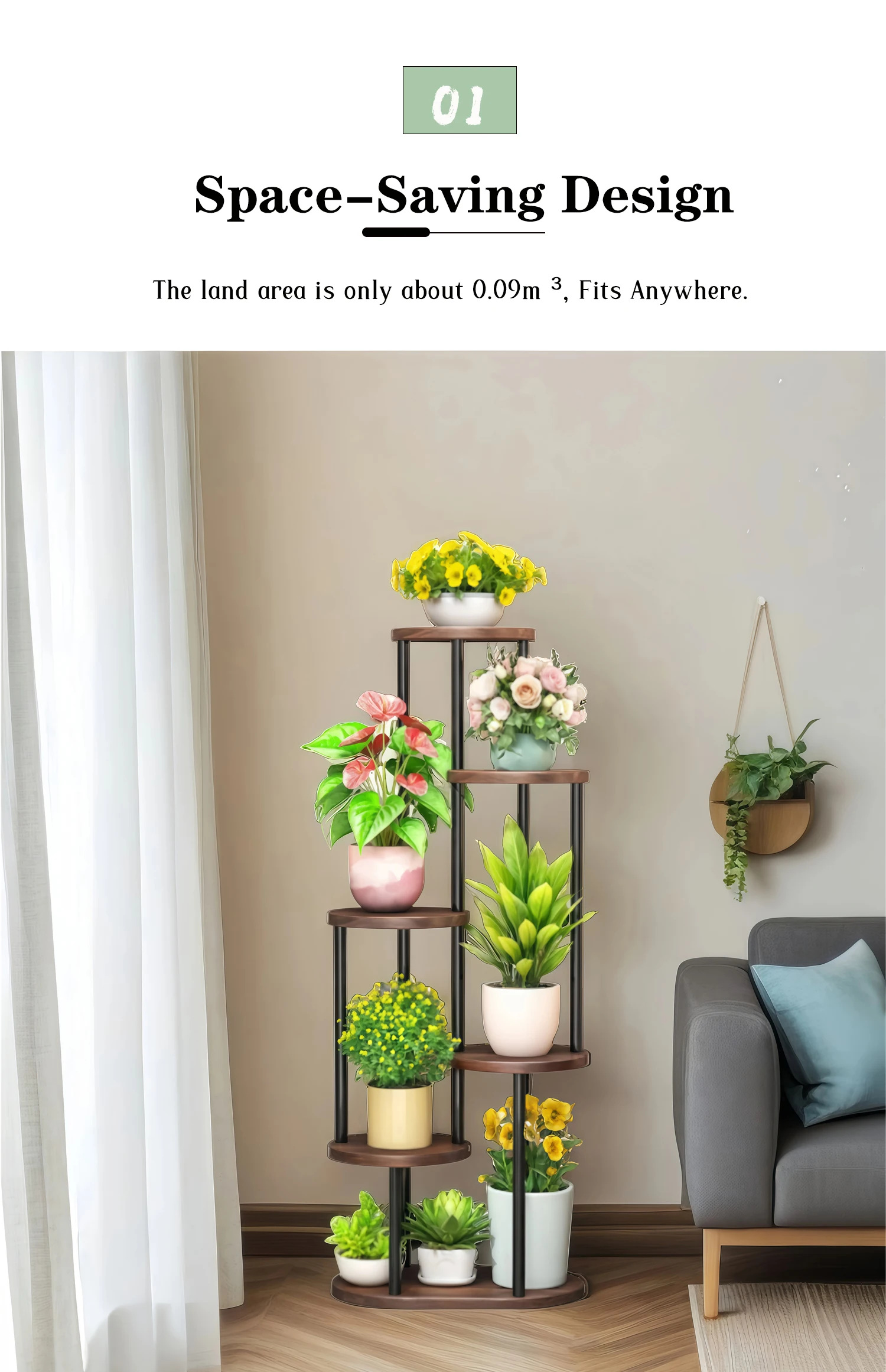Pflanzenständer & Blumenregal - Innen- und Außenbereich Gartendisplay-Regal Perfekt für Wohnzimmer Balkon Terrasse & Heimdekoration – Detail 3