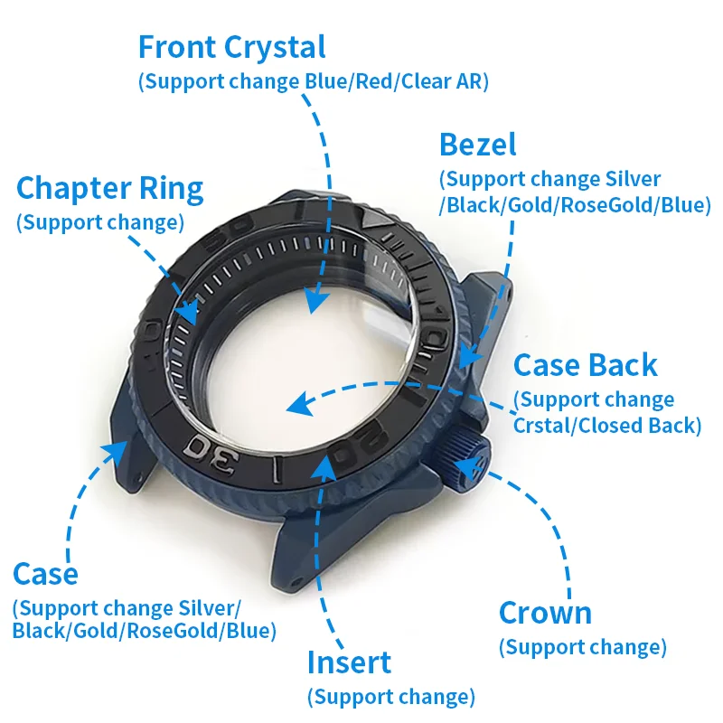 Matte Watch Case Stainless Steel Bezel Insert For SEIKO Samurai