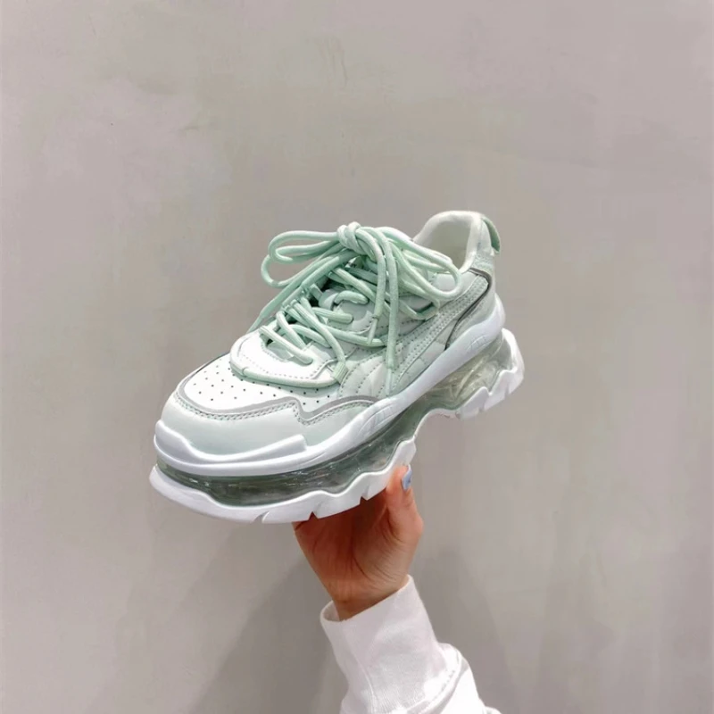 Women's Walking Platform Shoes Fashion Air Cushion Thick Bottom Sneakers Slip-on Lightweight Breathable Leisure Heightening Shoe