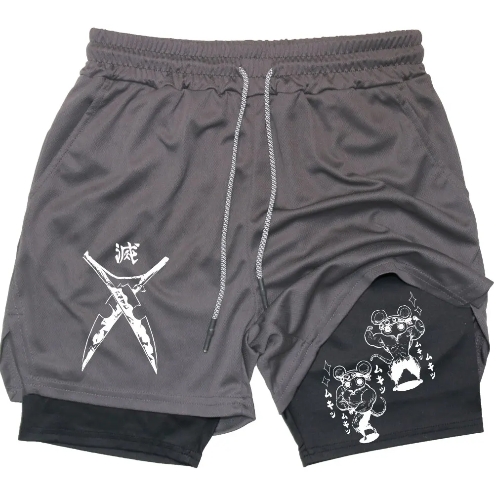 Men's Compression Shorts Anime Demon Slayer Print Beach Shorts Gym Fitness Running Quick Dry Short Pants Summer Print Sportswear 4