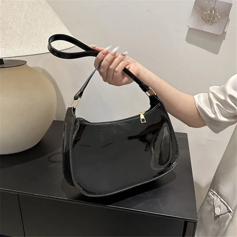 Chic Shiny Pu Leather Underarm Women's Bag, Minimalist Tote Bag, Texture Stylish Commuting Handbag, Daily Outfit Shoulder Bag