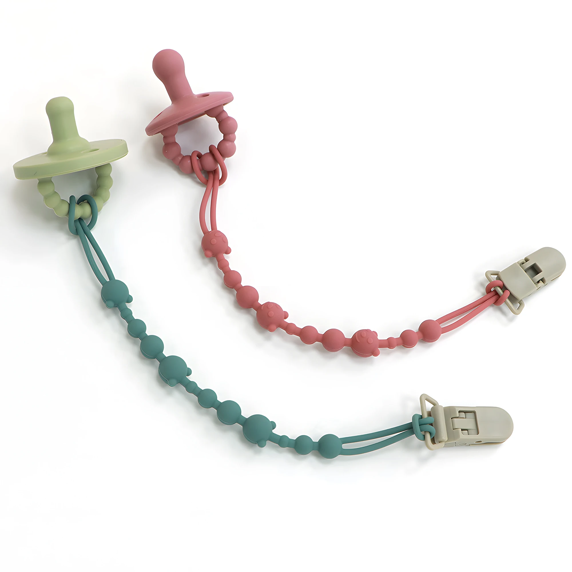 Beruhigender Schnuller mit Anti-Verlust-Kette für Kinderwagen, Baby-Silikon-Schnullerclip, Beißspielzeug, Anti-Verlust-Band – Detail 8