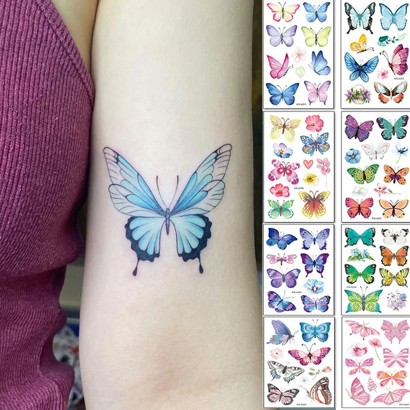 

Waterproof Temporary Tattoo Sticker 3D Colorful Butterfly Theme Lasting Fake Tattoo Stickers for Women Body Leg Arm Chest Art