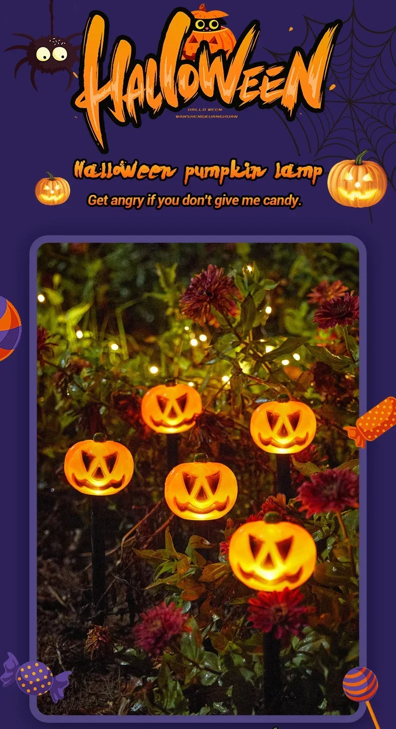 Description Picture 2 of itemSolar Halloween Pumpkin Pathway Light Decorations LED Halloween Pumpkin Stake Lights Set of 5 Lighted Outdoor Pumpkin Lawn Lamp