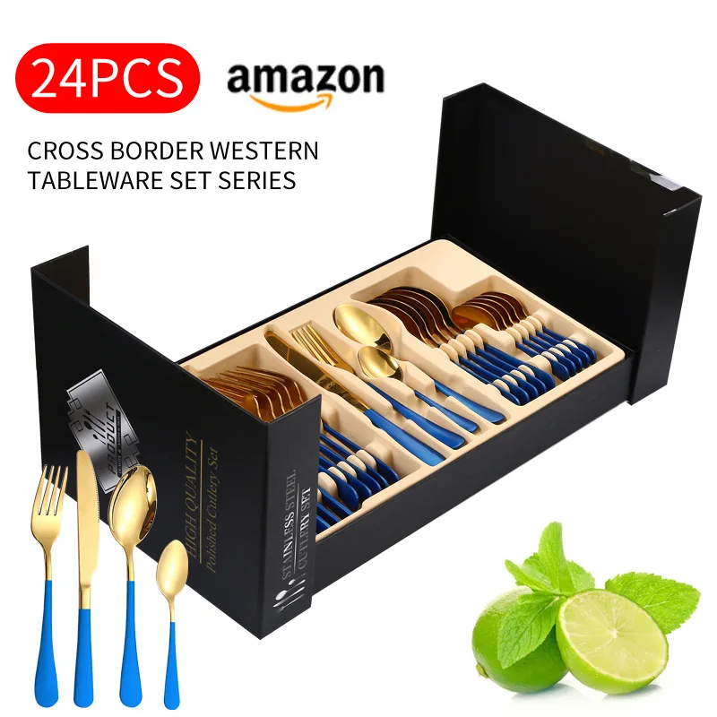 

1010 stainless steel tableware 24-piece set Western food steak knife fork spoon dessert spoon gift box set