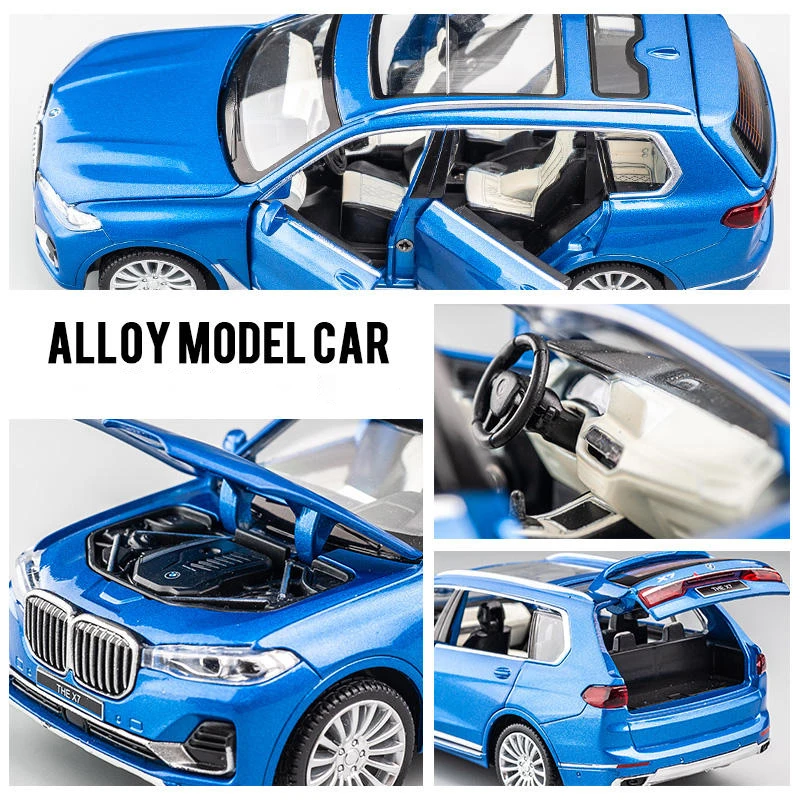 1:32 BMW X7 SUV 합금 모델 자동차 장난감 다이캐스트 캐스팅 풀백 사운드 및 라이트 자동차 장난감 어린이 차량용