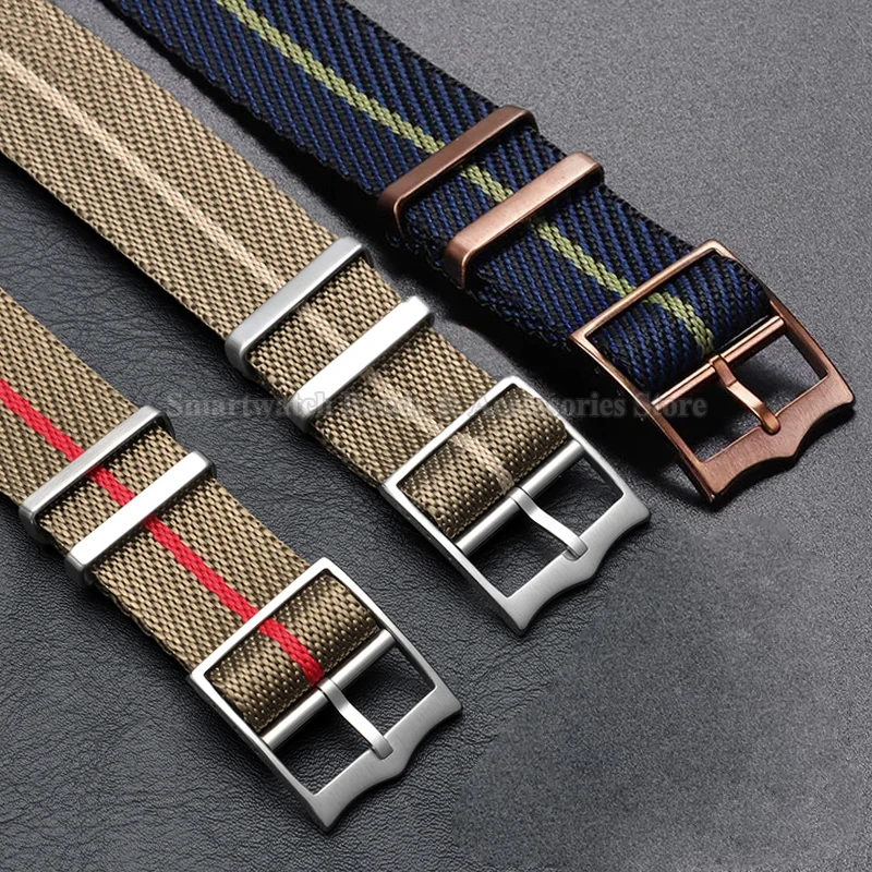 Nylon Canvas Striped Braided Watch Strap - Military Sport Style, 20mm & 22mm