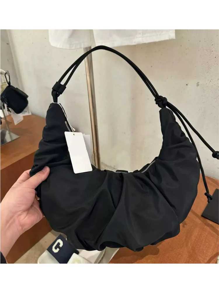 Fashion Pleated Handlebags for Women PU Leather Solid Color Leisure Armpit Bag Shopping Shoulder Bags Dumpling Handbag