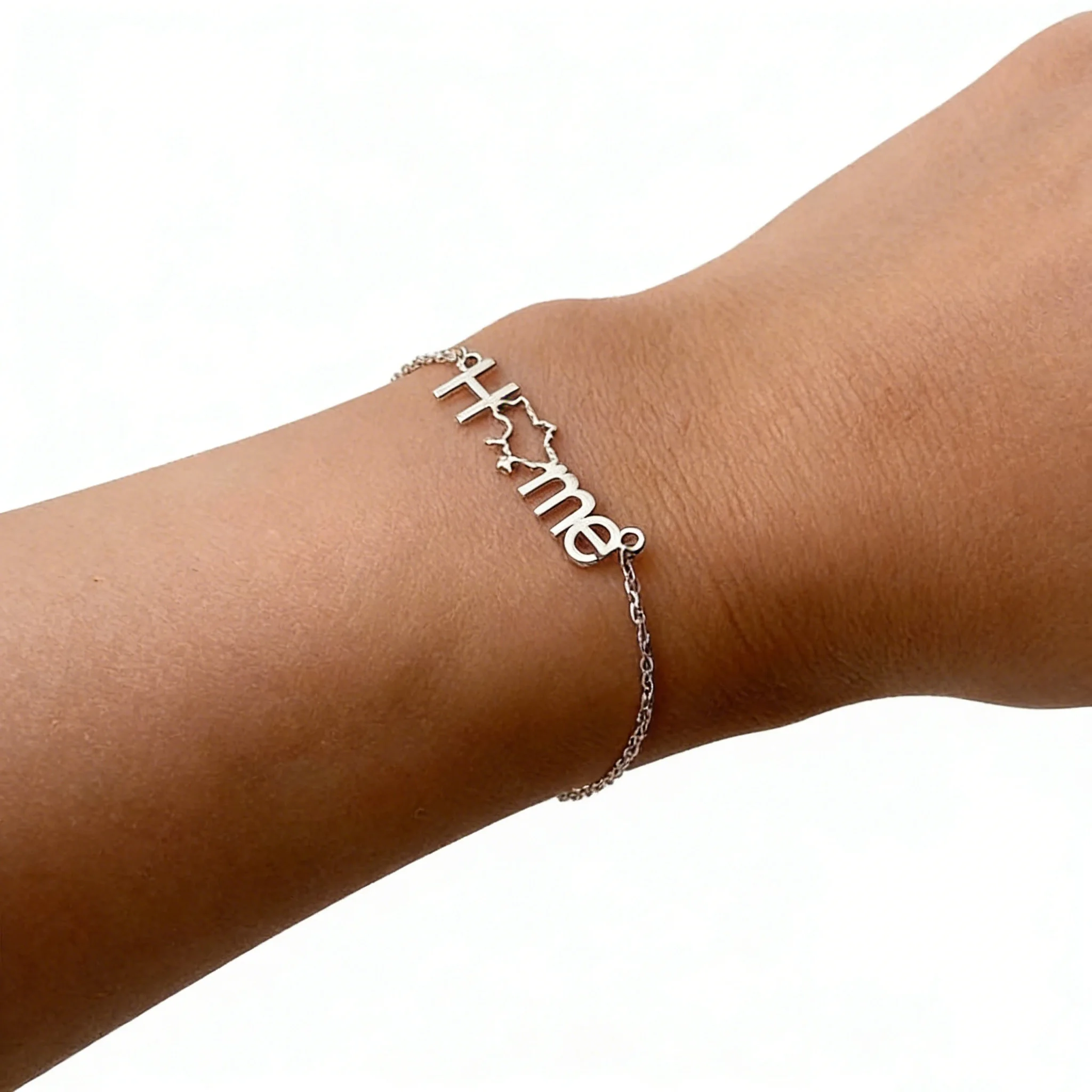 Kkjoy Maßgefertigtes Ukraine-Karte Herz-Armband Edelstahl Gold Silber Ukraine-Form Charm Nostalgischer Damen-Trend Herzerwärmender Schmuck – Detail 5