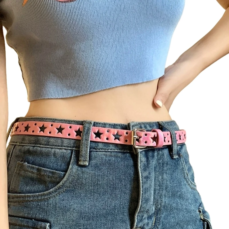 청바지 용 중공 스타 허리 벨트 Y2K 소녀 용 핑크 벨트 힙합 인상적인 카우보이 스타일 무대 거리 댄스 H9ED