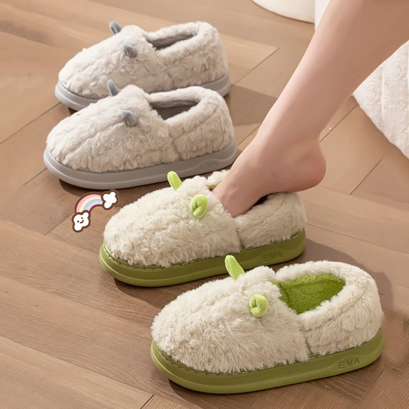Lightweight Cute Women's Cotton Slippers Indoor Warm Thick Sole Fluffy Slippers Women Comfortable Non Slip Home Cotton Shoes