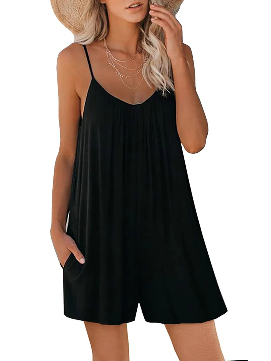 Rompers For Women Summer Sleeveless Spaghetti Strap Loose Romper Shorts