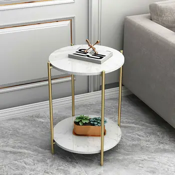 LUVODI 2-Tier Round Coffee End Tables Sofa Side Table Plant Stand with Storage Shelf Metal Frame for Living Room Bedroom 2