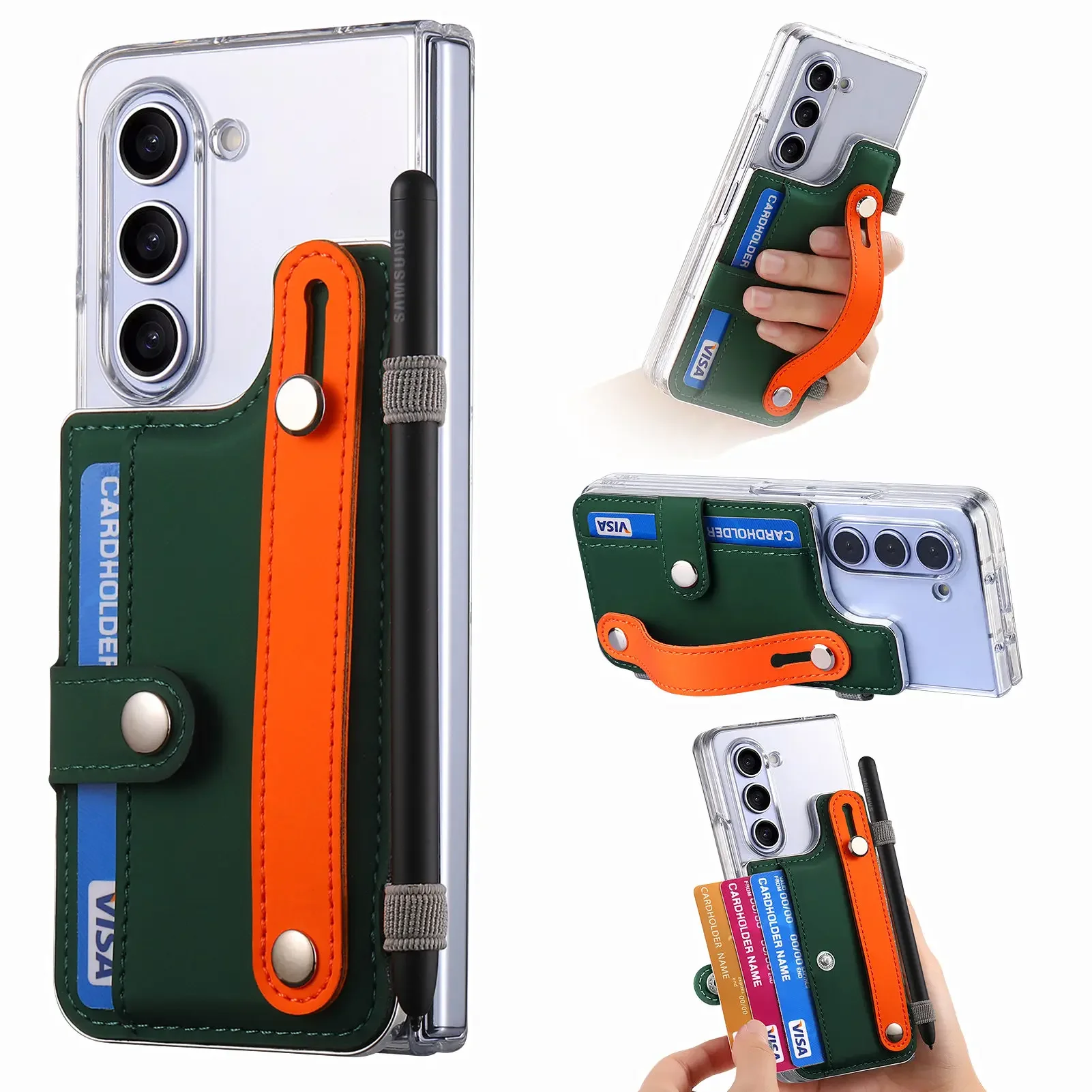 Leather Wristband Card Wallet Clear Case with Bracket and Photo Package - Slim Hard Cover