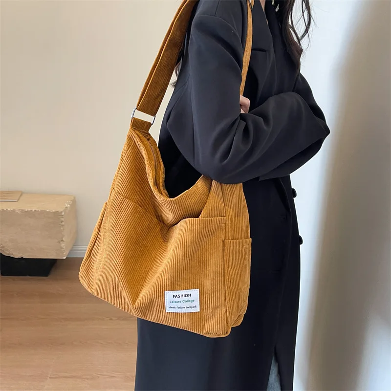 

Single Root Crossbody Corduroy Handbag 2024 Winter New Large-capacity Bag Handbag Solid Color Soft Corduroy Shoulder Bag