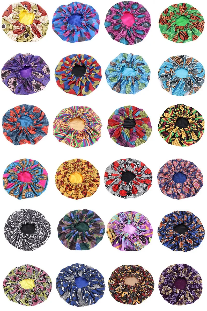 Extra Large Satin Women Beauty African Print Bonnet Sleep Night Cap Head Cover Elastic Chemo Caps Hair Loss Headscarf Hat Wraps 6