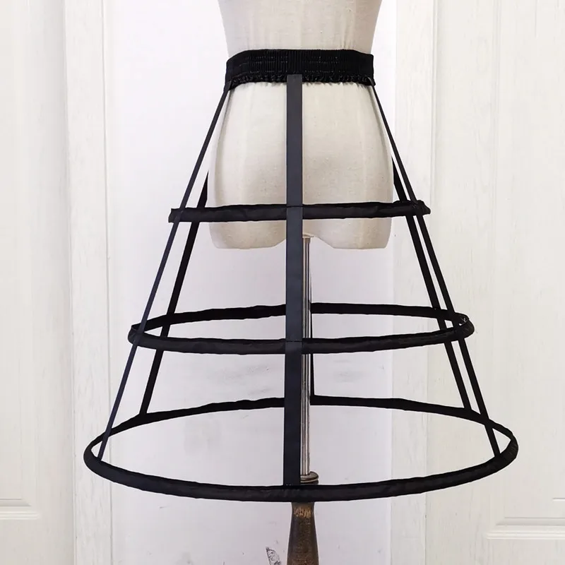 New Hollow-out Four-Layer Ruffled Black and White Bird Cage Fishbone Crinoline Cosplay Violent Lolita