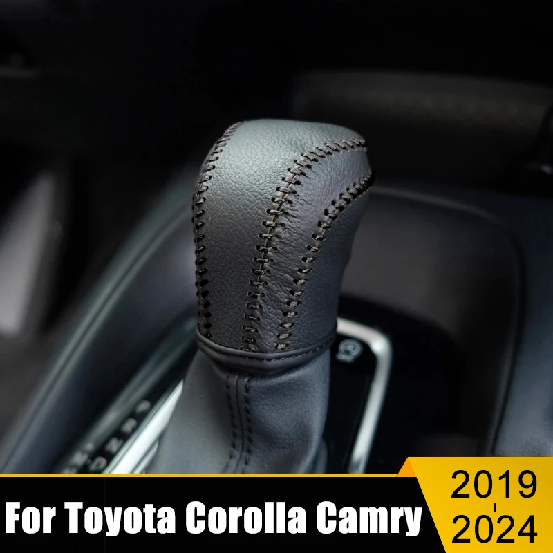 

PU Leather Car Gear Head Shift Knob Collars Case Cover For Toyota Corolla E210 Camry XV70 2019 2020 2021 2022 2023 2024 Hybrid