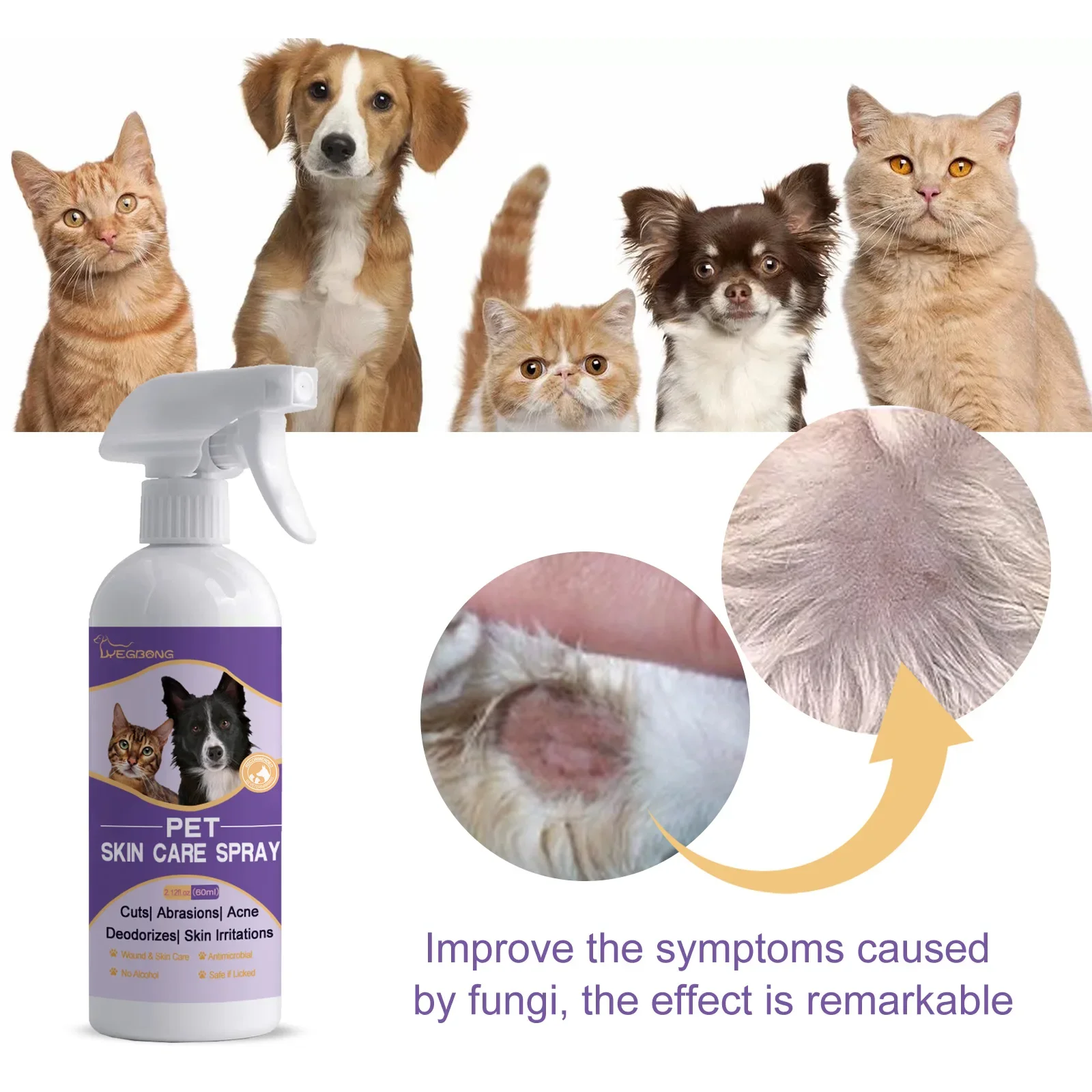 Espray antimicrobiano para picazón de la piel de mascotas, sin Alcohol, elimina ácaros y alivia la limpieza, suministros para el cuidado de s y gatos, 60ml - Imagen 4