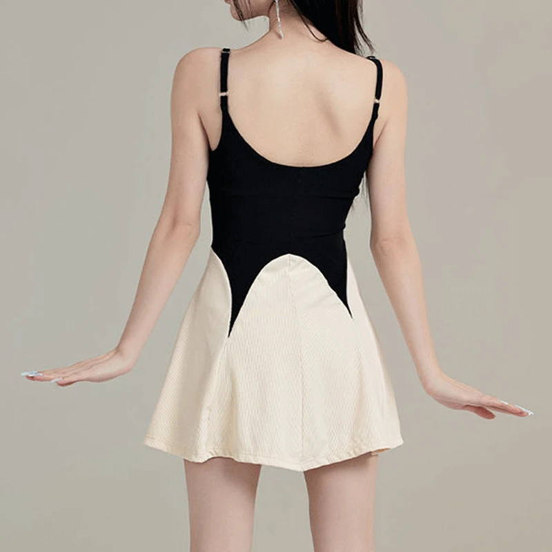 Summer Conjoined Body Sunscreenslimming Contrasting Colors Sexy Sling Fresh Hottie Ins Style Sleeveless Ruffles Casual Swimwears