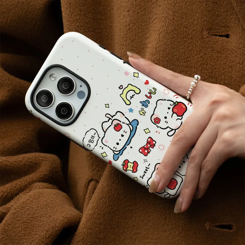 Matte Shockproof Bumper Phone Case with Funny Cat Design and 2-in-1 Film Protection