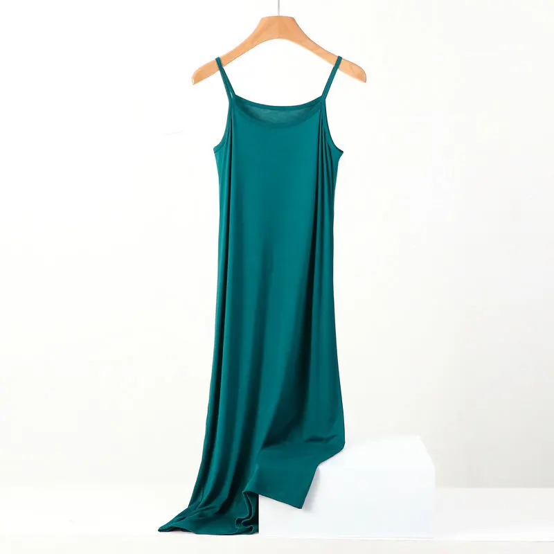 thumbnail image 1 of Plus size spring and summer versatile slim long inner nightgown suspender modal cotton solid color bottoming dress, 1 of 5