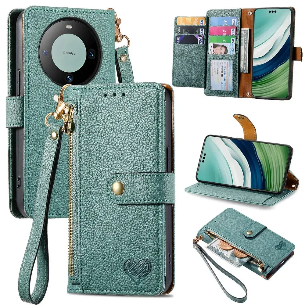 Leather Zipper Wallet Case with Anti-Theft and Magnetic Flip for Honor Magic Series 5G