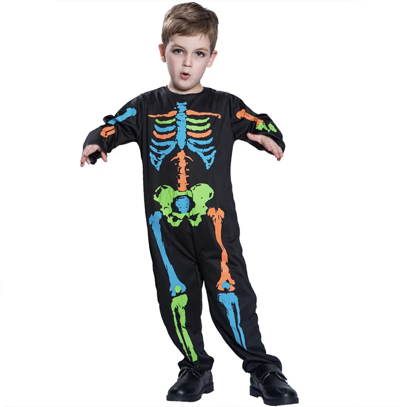 

Kids Halloween Costume Unisex Children Colorful Skeleton Jumpsuits Bodysuit Birthday Theme Party Campus Activity Playing Costume