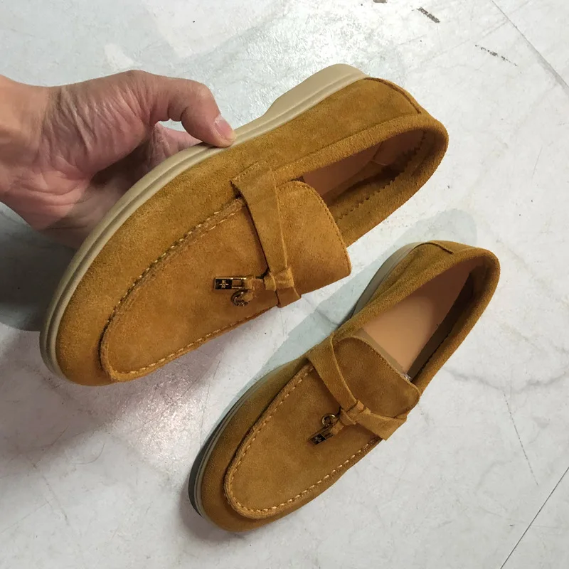 2024 Spring and Autumn Genuine Leather Women's Shoes Flat Bottom, One Step Lazy Shoes, Casual Single Shoes, Retro Small Leather