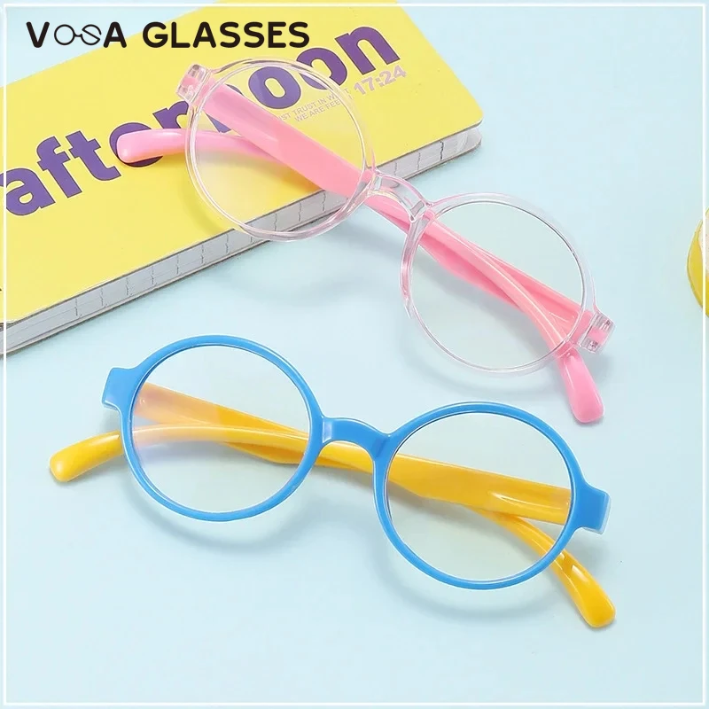 Kids Anti Blue Light Glasses Oval Round Silicone Flexible Eyewear Frame Girls Boys Gaming Blue Filter Eyeglasses Eye Protection