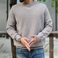 Sauce Zhan Mens Sweater Pullover Sweaters for Men O-neck Solid Color 100% Sheep's Wool Autumn Winter Sweater  High Density 1