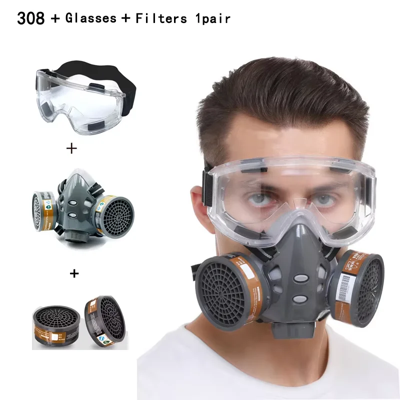 Maschera antigas integrale con occhiali di sicurezza vernice Spray decorazione antiparassitaria chimica formaldeide Anti-polvere con respiratore a filtro - immagine 3