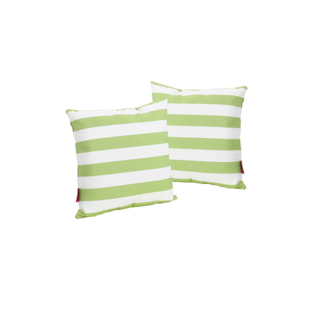 

Set of 2 White and Green Striped Outdoor Patio Square Throw Pillows 18",sofa Decoration Cushion, Soft and Comfortable