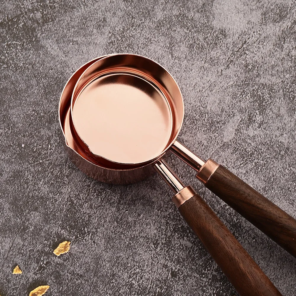 Kitchen Measuring Spoon Set Rose Wooden Handle Stainless Steel