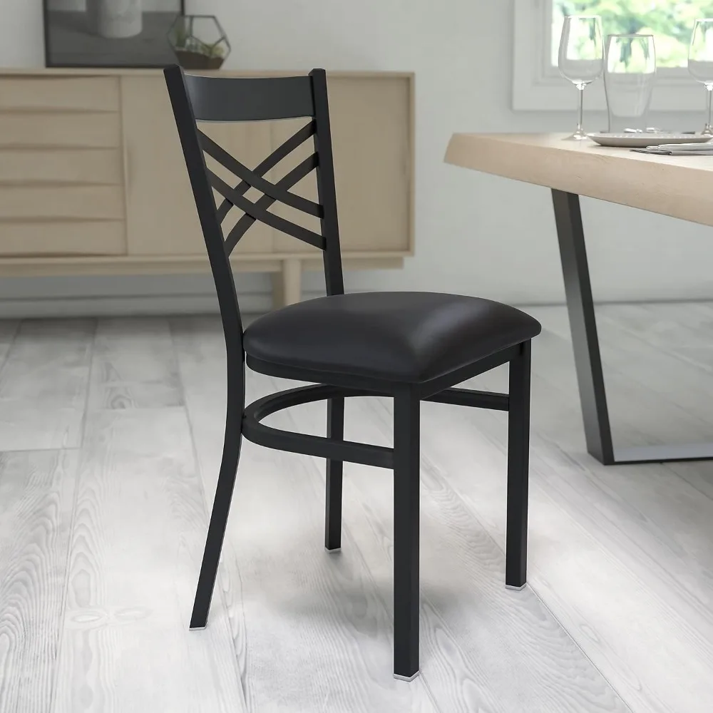 2 Pack HERCULES Series Black ''X'' Back Metal Restaurant Chair-Black Vinyl Seat