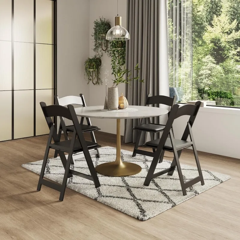 4 White Resin Stackable Folding Chairs-Folding Chairs with Padded Seats-Indoor/Outdoor for Events -(4 Pack)