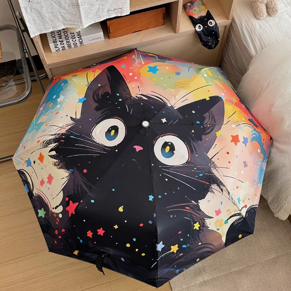 1pc Star Cat Cartoon Umbrella Suitable for Rain Fully Automatic Compact Portable Wind Resistant Ribs