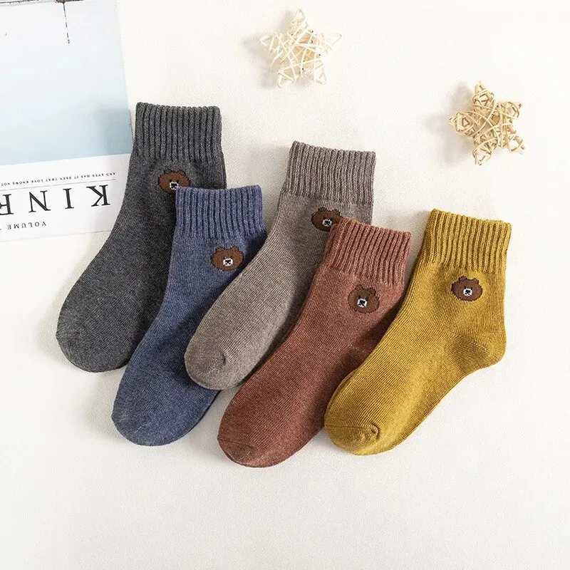 5Pairs/Lot Cartoon Stripe Kids Socks Casual Baby Girls Boys Cotton Spring Autumn Toddler Knitted Children Socks For 1-8Years 3