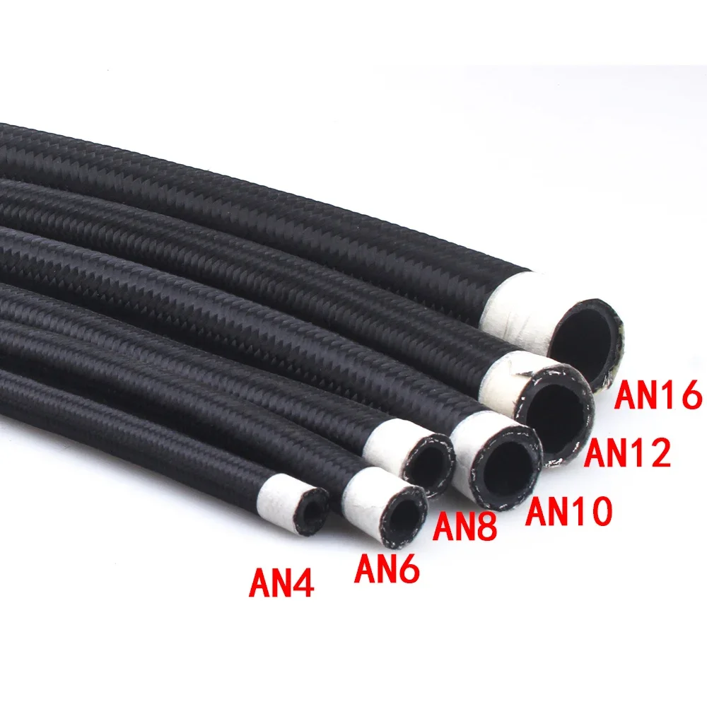 AN4 AN6 AN8 AN10 Fuel Hose Oil Gas Cooler Hose Line Pipe Tube Nylon Stainless Steel Braided Inside CPE Rubber 1M 3M 6M oil line fitting adapter aluminum hose fitting