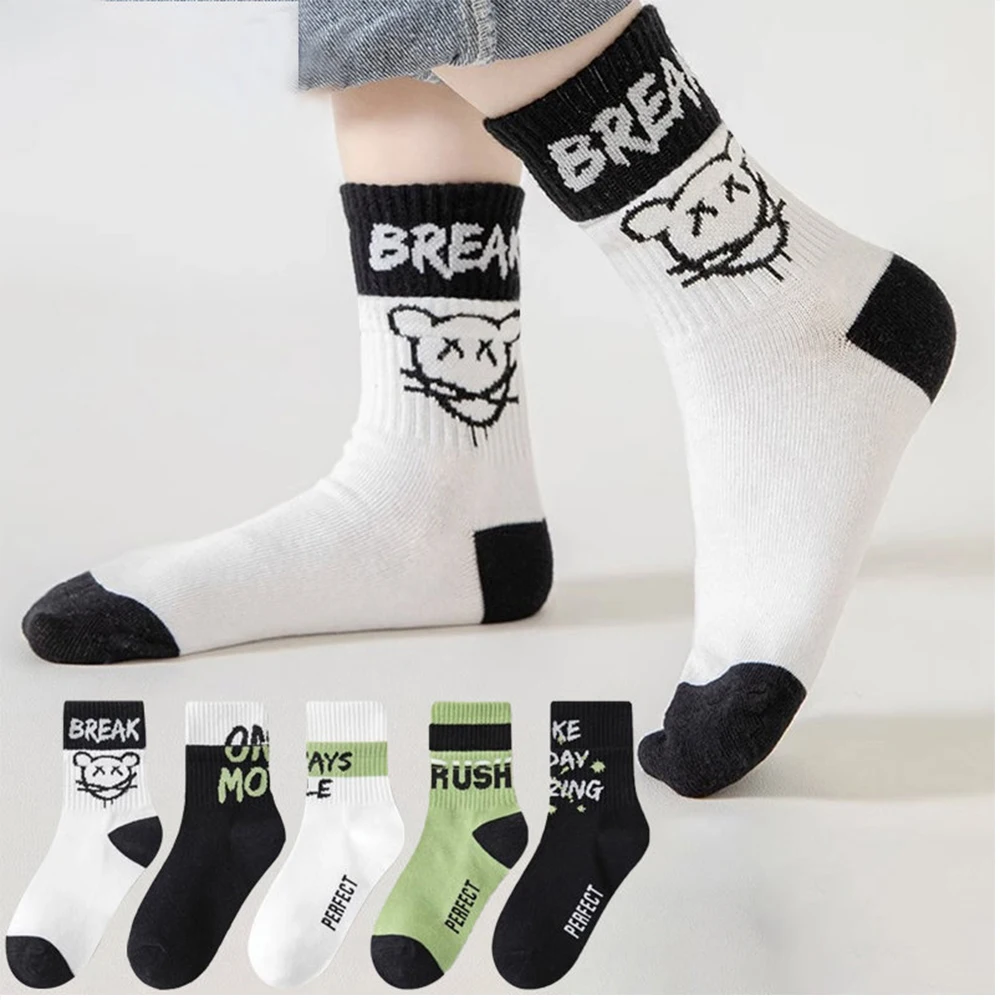 10Pairs 1-14Years Cotton Soft Boy's Mid-Tube Socks Breathability Double Layer Elastic Sock Collar Children's Warm Socks Fashion 4