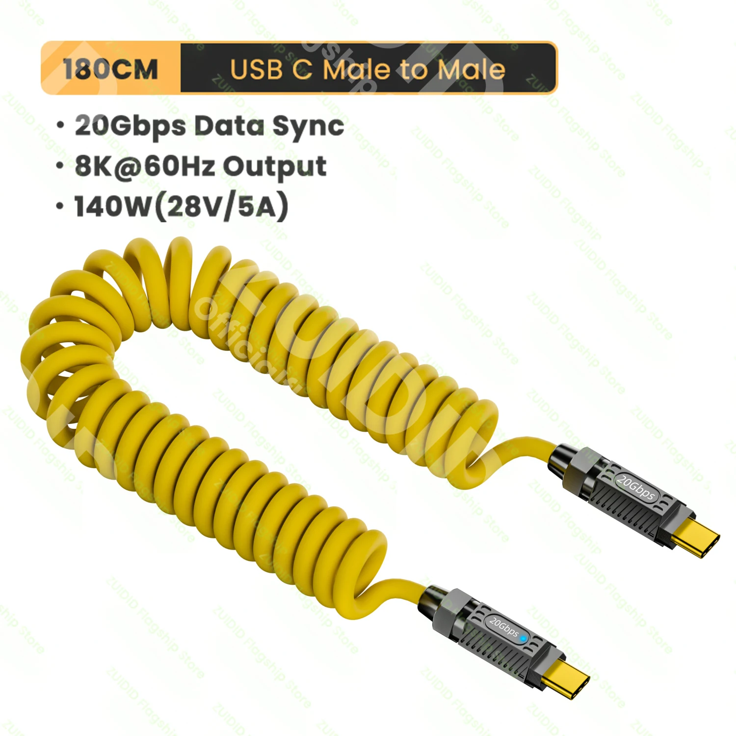 High-Speed USB 3.2 Type-C to Type-C Thunderbolt 3 Retractable Cable with PD3.1 140W 5A Charging Capability
