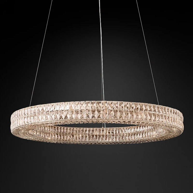 

American Crystal Pendant Lights Fixture Modern Ring Hanging Lamps European Luxurious Droplight Art Deco Hotel Home Indoor Lustre