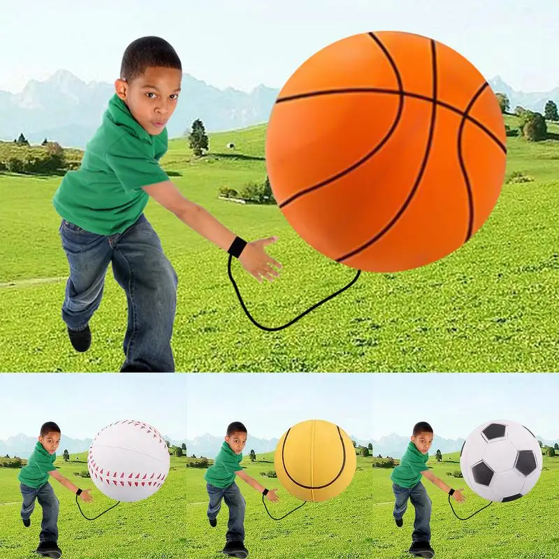 Wrist Return Ball Portable High Elasticity Tear-Resistant Football Shape Bouncy Ball Wristband Toy Outdoor Wrist Strength Traine