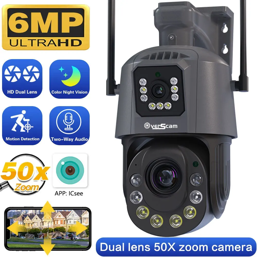 

4K 8MP WiFi Camera 6MP HD 50X Optical Zoom Outdoor PTZ Speed Dome Camera Human Detection Security Camera CCTV Surveillance iCSee