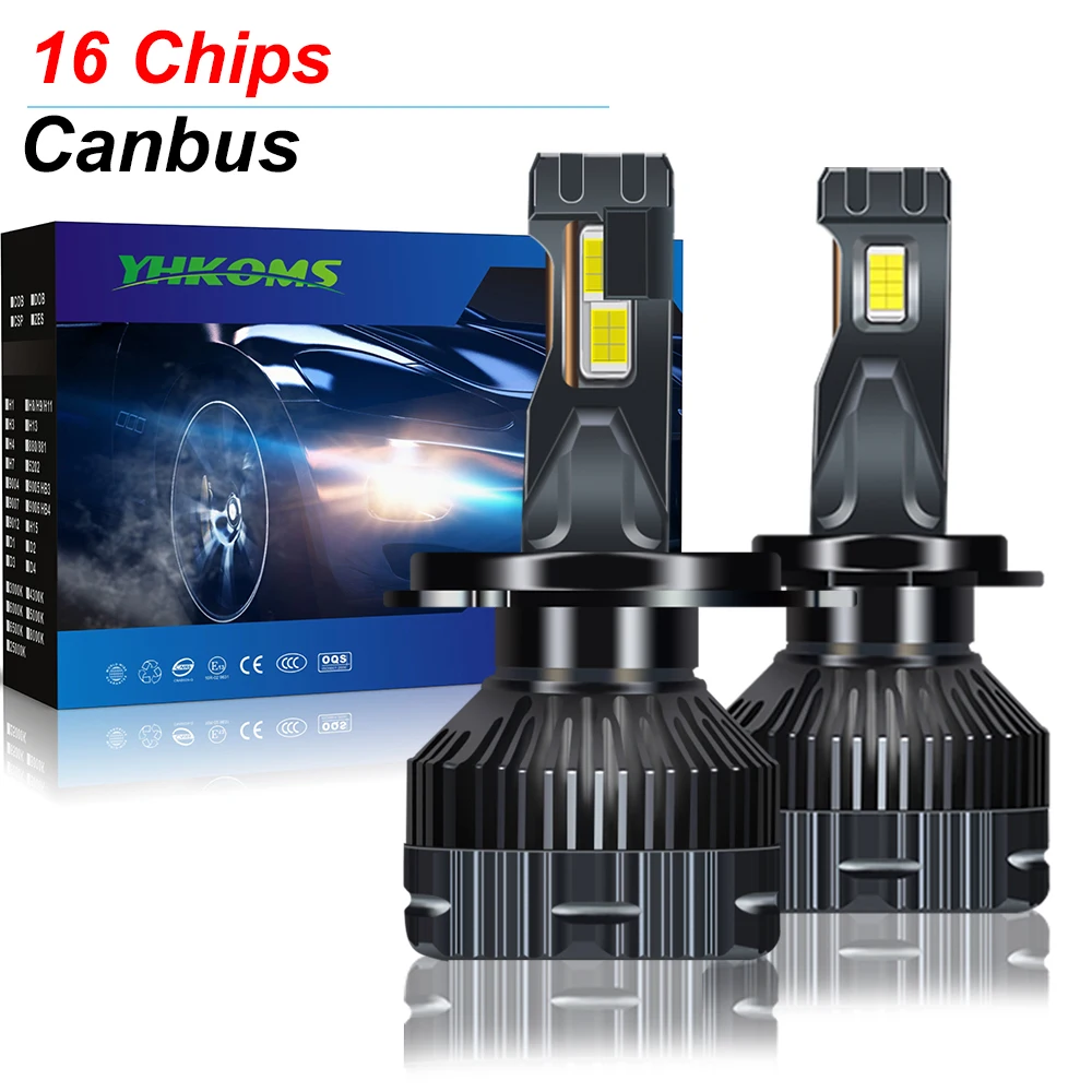 YHKOMS LED Headlight Bulb K100, 100W 30000LM 6000K Canbus H1 H4 H7 H8 H9 H11 9005 9006 HB3 HB4 9012 12V